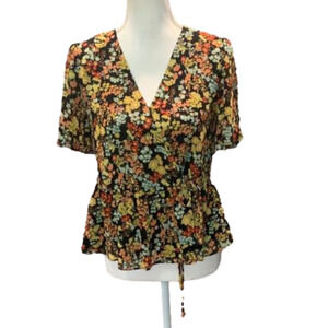 🔥🔥SALE🔥🔥Madewell Short Sleeve Peplum Side Tie Wrap Top In Flower Garden
